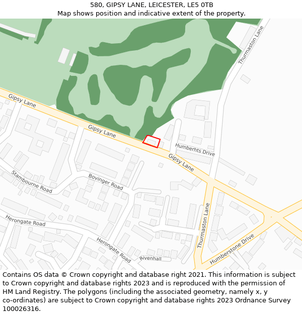 580, GIPSY LANE, LEICESTER, LE5 0TB: Location map and indicative extent of plot