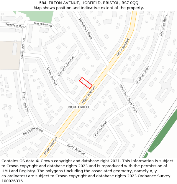 584, FILTON AVENUE, HORFIELD, BRISTOL, BS7 0QQ: Location map and indicative extent of plot