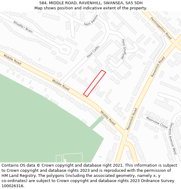 584, MIDDLE ROAD, RAVENHILL, SWANSEA, SA5 5DH: Location map and indicative extent of plot
