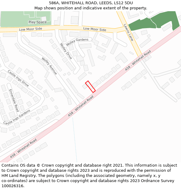 586A, WHITEHALL ROAD, LEEDS, LS12 5DU: Location map and indicative extent of plot