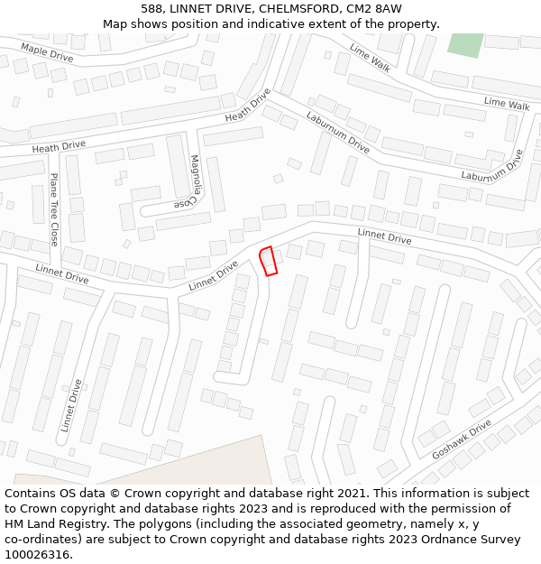 588, LINNET DRIVE, CHELMSFORD, CM2 8AW: Location map and indicative extent of plot