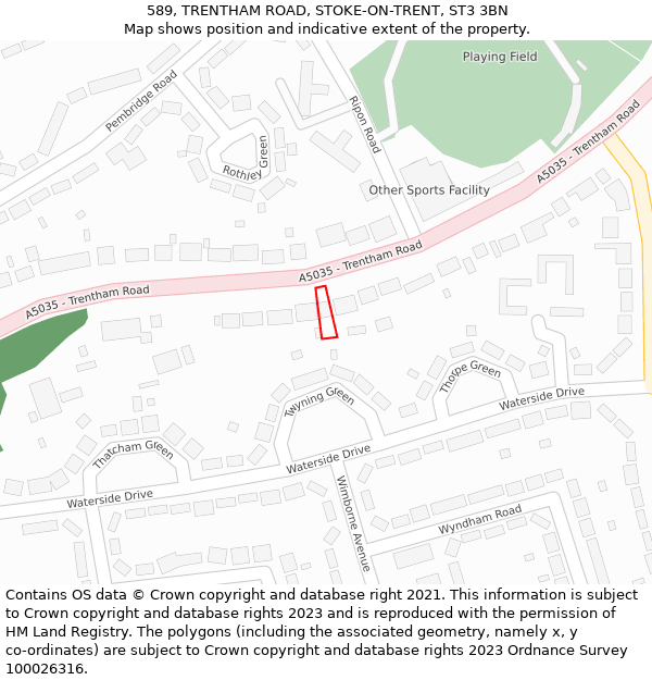 589, TRENTHAM ROAD, STOKE-ON-TRENT, ST3 3BN: Location map and indicative extent of plot