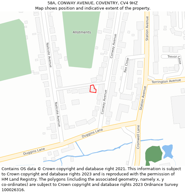 58A, CONWAY AVENUE, COVENTRY, CV4 9HZ: Location map and indicative extent of plot