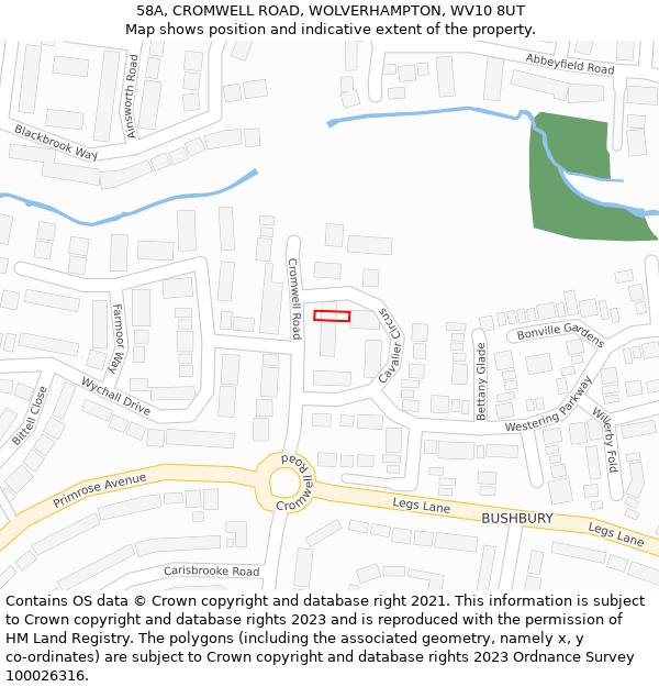 58A, CROMWELL ROAD, WOLVERHAMPTON, WV10 8UT: Location map and indicative extent of plot