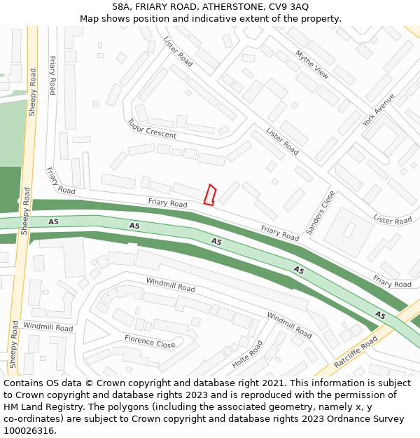 58A, FRIARY ROAD, ATHERSTONE, CV9 3AQ: Location map and indicative extent of plot