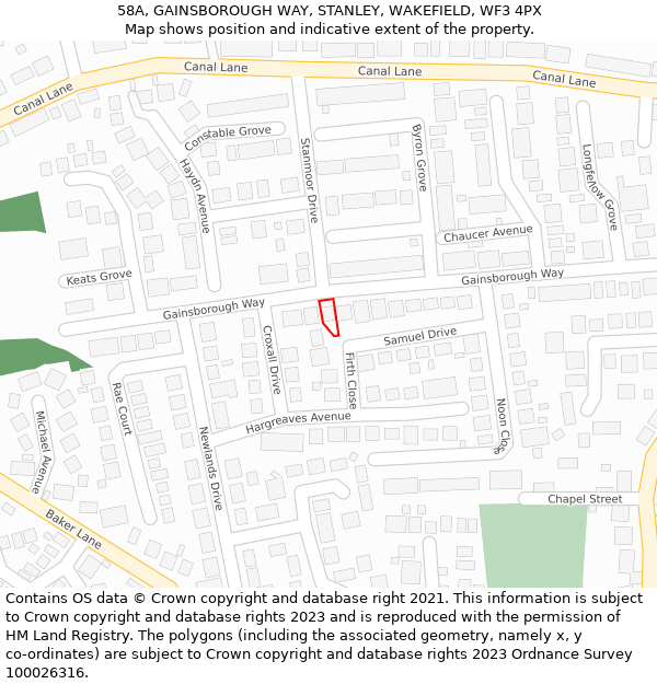 58A, GAINSBOROUGH WAY, STANLEY, WAKEFIELD, WF3 4PX: Location map and indicative extent of plot