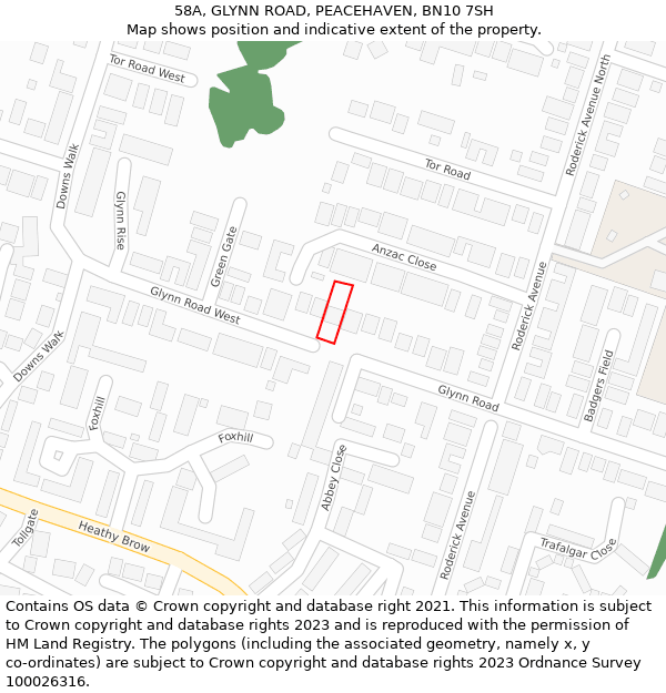 58A, GLYNN ROAD, PEACEHAVEN, BN10 7SH: Location map and indicative extent of plot