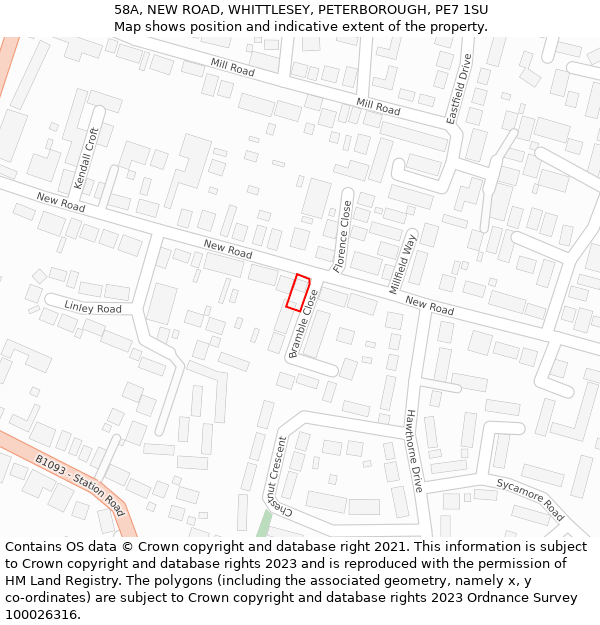 58A, NEW ROAD, WHITTLESEY, PETERBOROUGH, PE7 1SU: Location map and indicative extent of plot