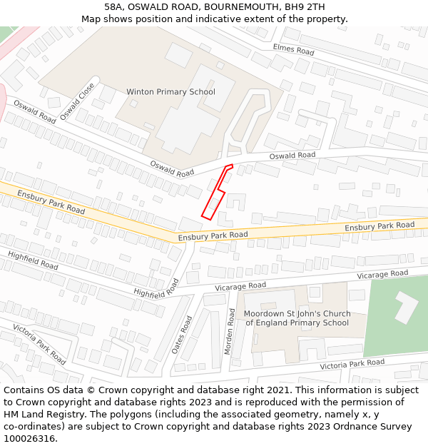 58A, OSWALD ROAD, BOURNEMOUTH, BH9 2TH: Location map and indicative extent of plot