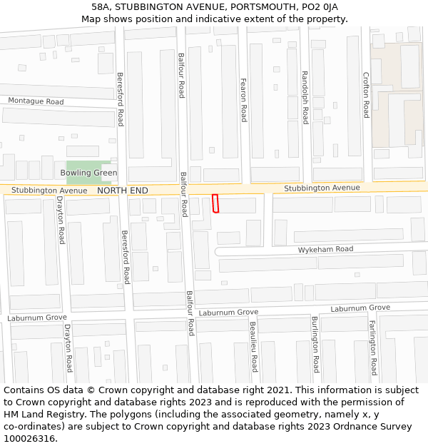 58A, STUBBINGTON AVENUE, PORTSMOUTH, PO2 0JA: Location map and indicative extent of plot