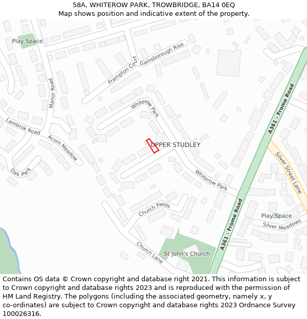 58A, WHITEROW PARK, TROWBRIDGE, BA14 0EQ: Location map and indicative extent of plot