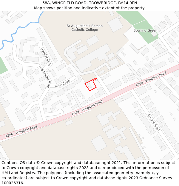 58A, WINGFIELD ROAD, TROWBRIDGE, BA14 9EN: Location map and indicative extent of plot