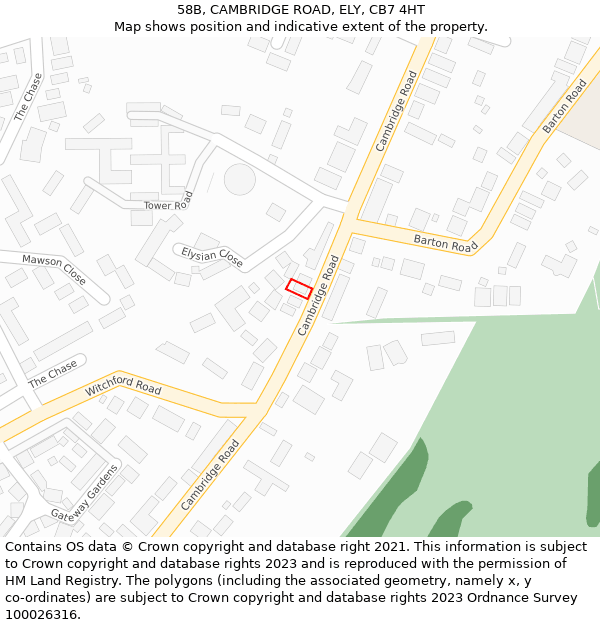 58B, CAMBRIDGE ROAD, ELY, CB7 4HT: Location map and indicative extent of plot