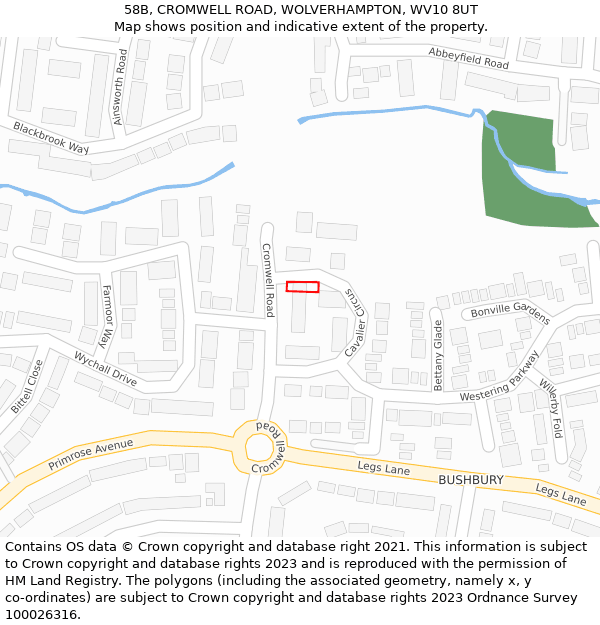58B, CROMWELL ROAD, WOLVERHAMPTON, WV10 8UT: Location map and indicative extent of plot