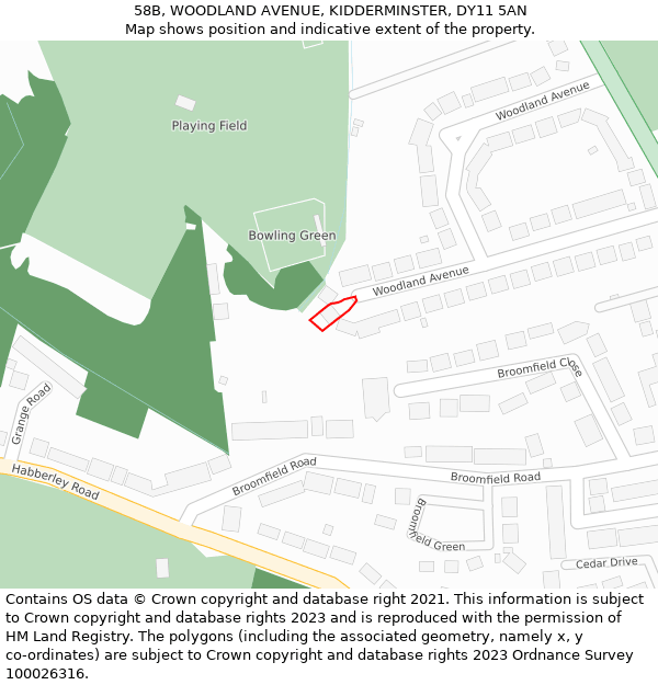 58B, WOODLAND AVENUE, KIDDERMINSTER, DY11 5AN: Location map and indicative extent of plot