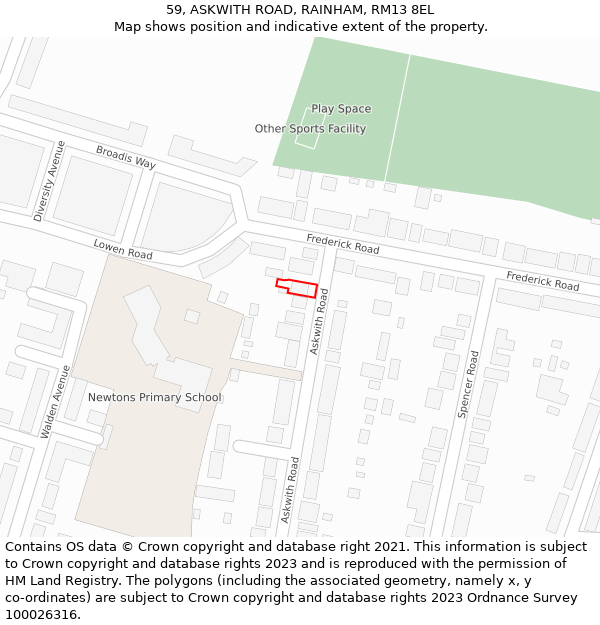 59, ASKWITH ROAD, RAINHAM, RM13 8EL: Location map and indicative extent of plot