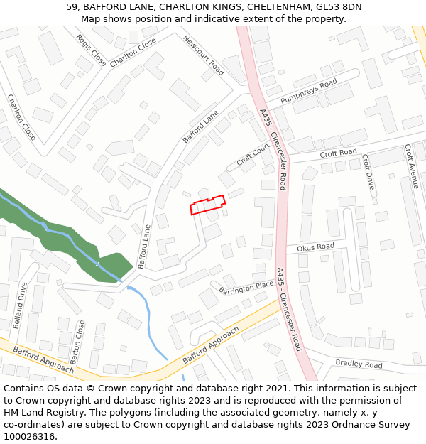 59, BAFFORD LANE, CHARLTON KINGS, CHELTENHAM, GL53 8DN: Location map and indicative extent of plot