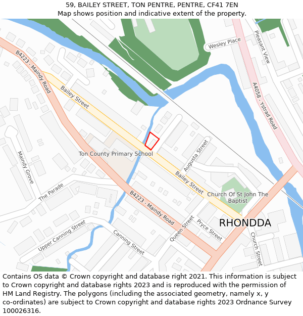59, BAILEY STREET, TON PENTRE, PENTRE, CF41 7EN: Location map and indicative extent of plot