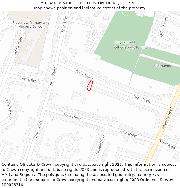 59, BAKER STREET, BURTON-ON-TRENT, DE15 9LU: Location map and indicative extent of plot