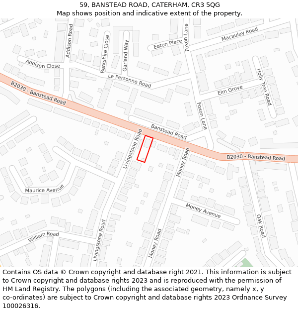 59, BANSTEAD ROAD, CATERHAM, CR3 5QG: Location map and indicative extent of plot