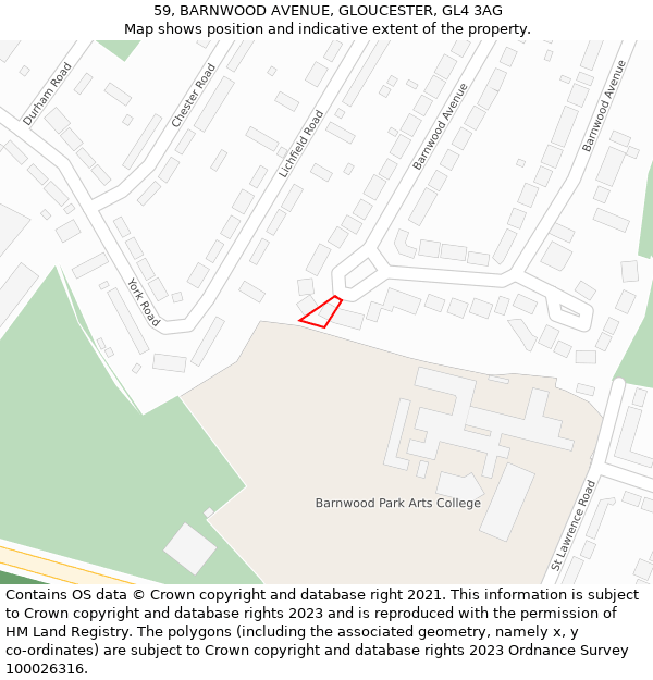 59, BARNWOOD AVENUE, GLOUCESTER, GL4 3AG: Location map and indicative extent of plot
