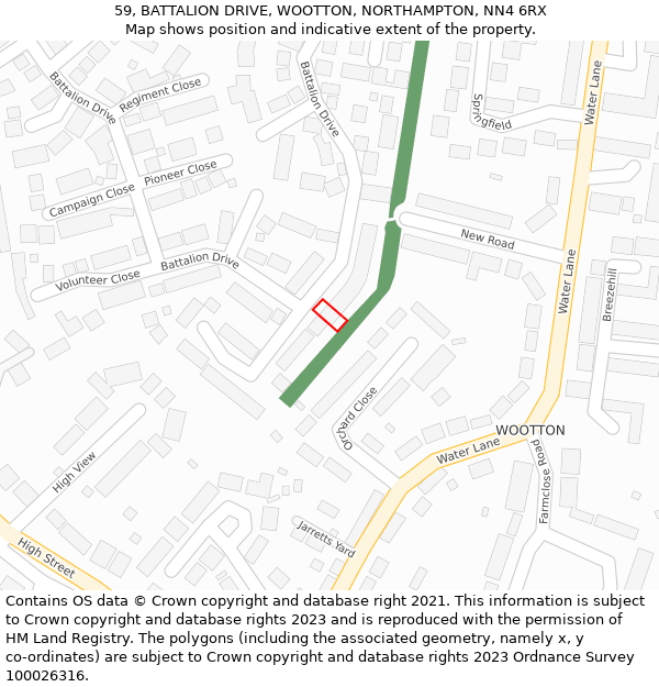 59, BATTALION DRIVE, WOOTTON, NORTHAMPTON, NN4 6RX: Location map and indicative extent of plot