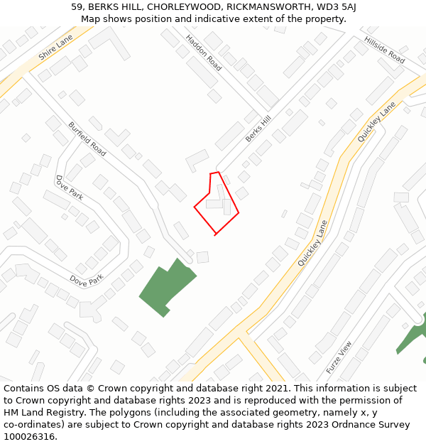 59, BERKS HILL, CHORLEYWOOD, RICKMANSWORTH, WD3 5AJ: Location map and indicative extent of plot