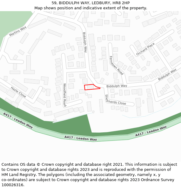 59, BIDDULPH WAY, LEDBURY, HR8 2HP: Location map and indicative extent of plot