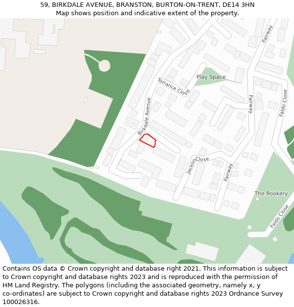 59, BIRKDALE AVENUE, BRANSTON, BURTON-ON-TRENT, DE14 3HN: Location map and indicative extent of plot