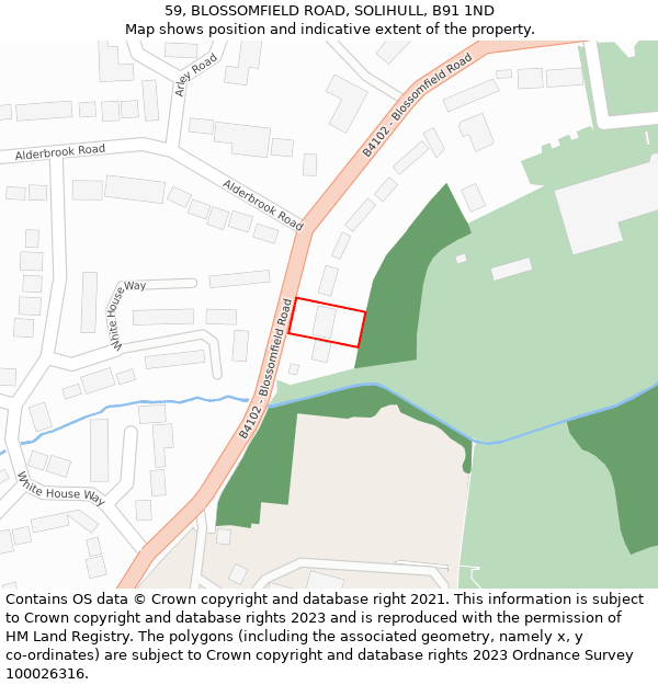 59, BLOSSOMFIELD ROAD, SOLIHULL, B91 1ND: Location map and indicative extent of plot