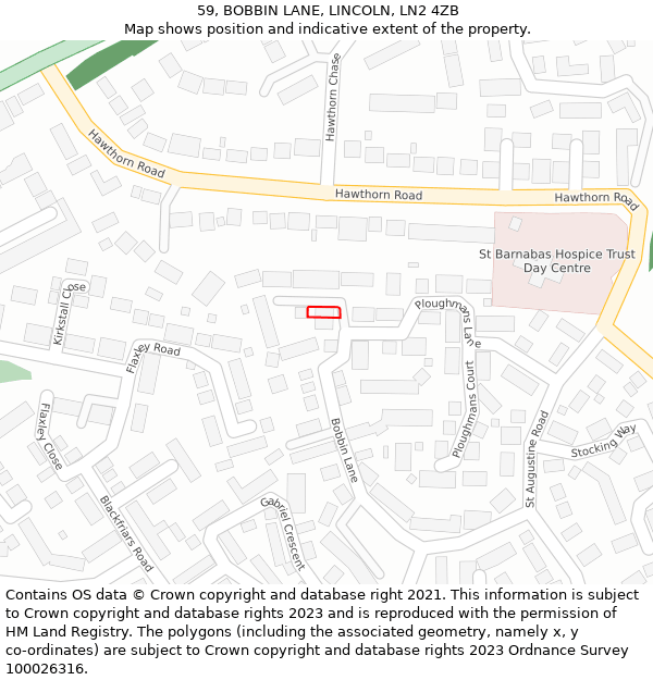 59, BOBBIN LANE, LINCOLN, LN2 4ZB: Location map and indicative extent of plot