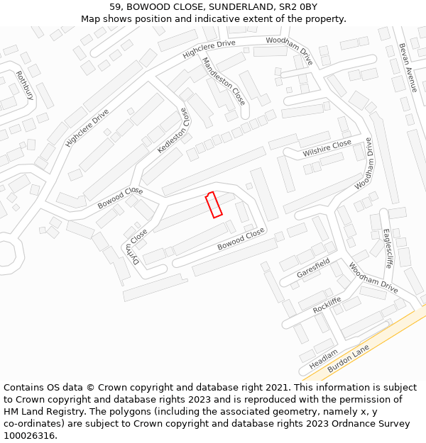 59, BOWOOD CLOSE, SUNDERLAND, SR2 0BY: Location map and indicative extent of plot