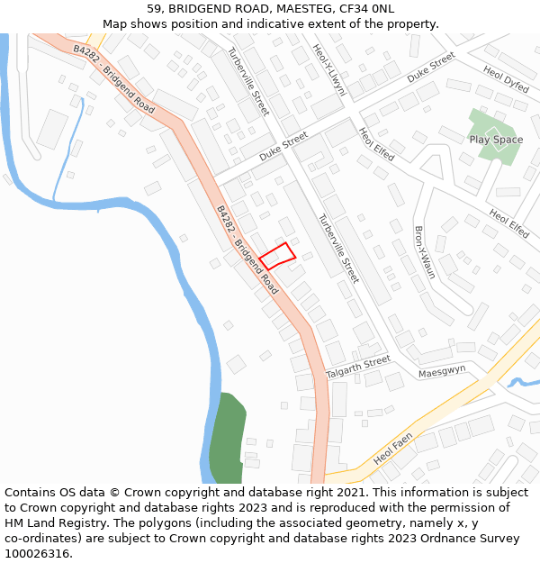 59, BRIDGEND ROAD, MAESTEG, CF34 0NL: Location map and indicative extent of plot