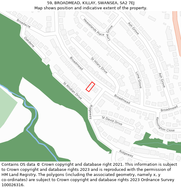 59, BROADMEAD, KILLAY, SWANSEA, SA2 7EJ: Location map and indicative extent of plot