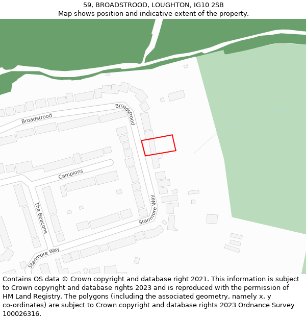 59, BROADSTROOD, LOUGHTON, IG10 2SB: Location map and indicative extent of plot