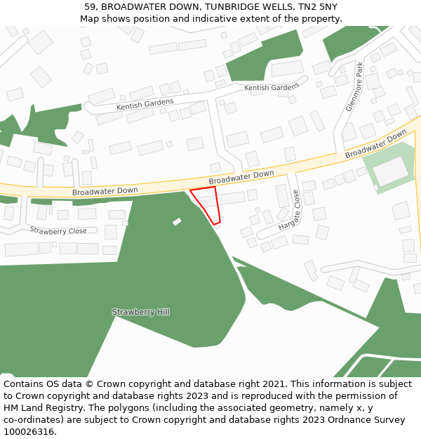 59, BROADWATER DOWN, TUNBRIDGE WELLS, TN2 5NY: Location map and indicative extent of plot