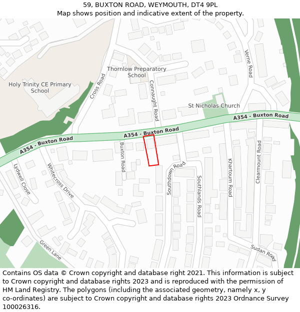 59, BUXTON ROAD, WEYMOUTH, DT4 9PL: Location map and indicative extent of plot