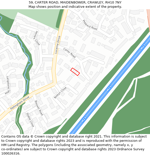 59, CARTER ROAD, MAIDENBOWER, CRAWLEY, RH10 7NY: Location map and indicative extent of plot