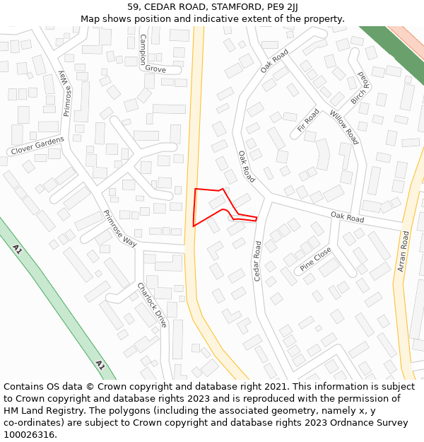 59, CEDAR ROAD, STAMFORD, PE9 2JJ: Location map and indicative extent of plot