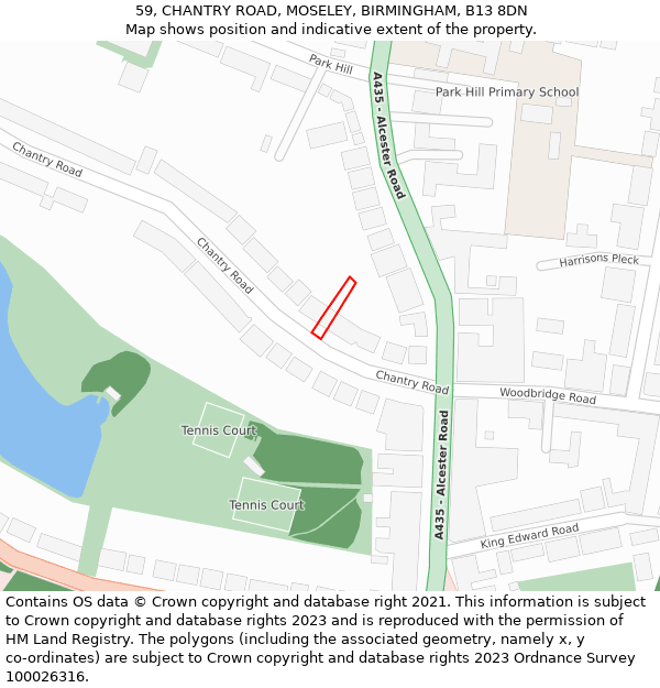 59, CHANTRY ROAD, MOSELEY, BIRMINGHAM, B13 8DN: Location map and indicative extent of plot