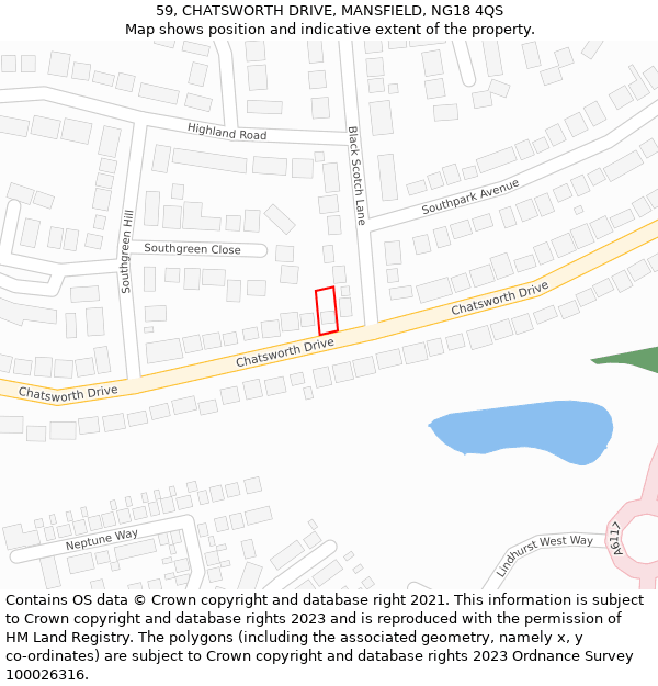 59, CHATSWORTH DRIVE, MANSFIELD, NG18 4QS: Location map and indicative extent of plot