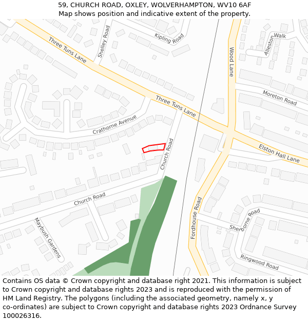 59, CHURCH ROAD, OXLEY, WOLVERHAMPTON, WV10 6AF: Location map and indicative extent of plot