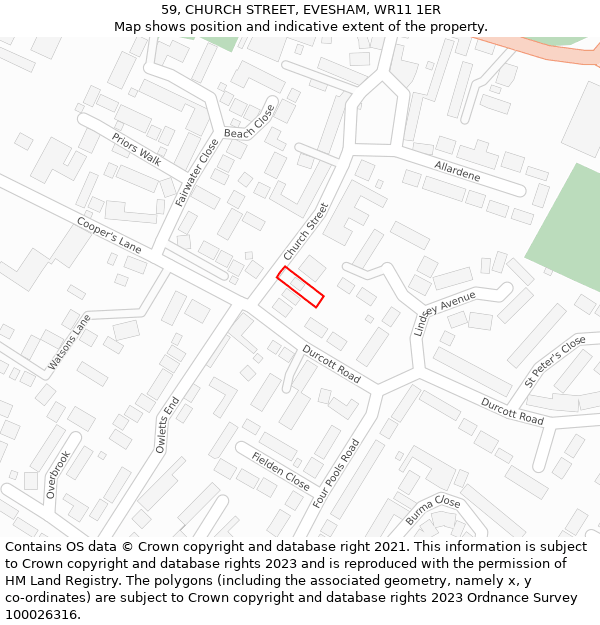 59, CHURCH STREET, EVESHAM, WR11 1ER: Location map and indicative extent of plot