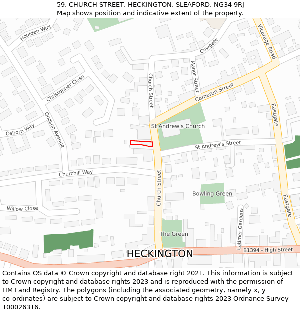 59, CHURCH STREET, HECKINGTON, SLEAFORD, NG34 9RJ: Location map and indicative extent of plot