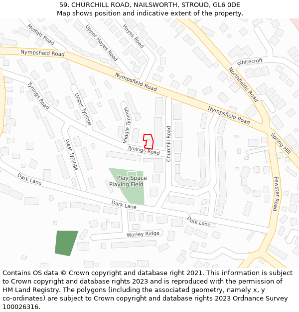 59, CHURCHILL ROAD, NAILSWORTH, STROUD, GL6 0DE: Location map and indicative extent of plot