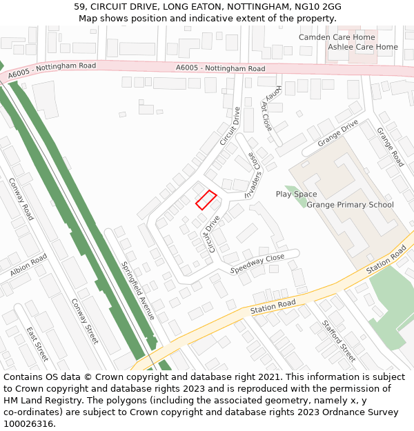 59, CIRCUIT DRIVE, LONG EATON, NOTTINGHAM, NG10 2GG: Location map and indicative extent of plot