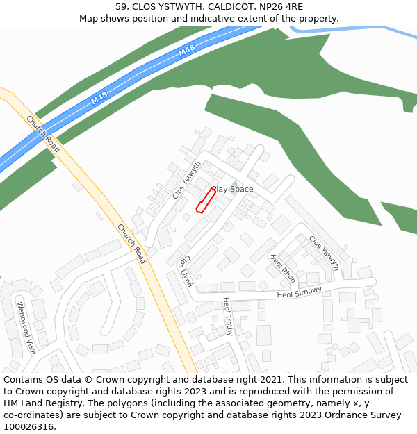 59, CLOS YSTWYTH, CALDICOT, NP26 4RE: Location map and indicative extent of plot