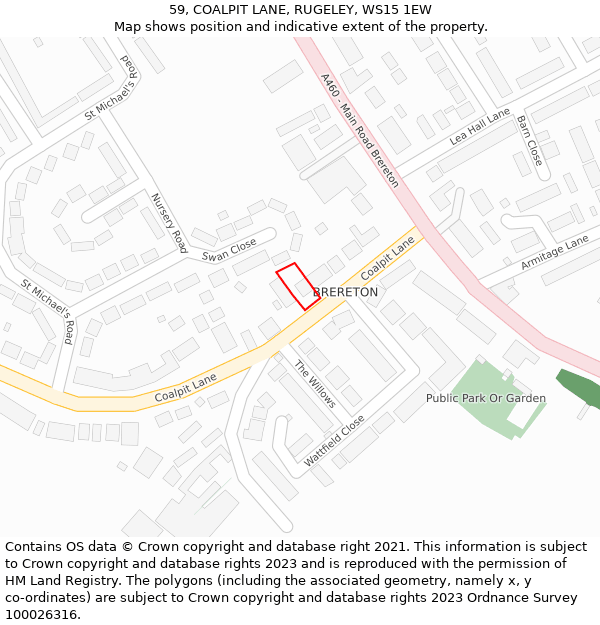 59, COALPIT LANE, RUGELEY, WS15 1EW: Location map and indicative extent of plot