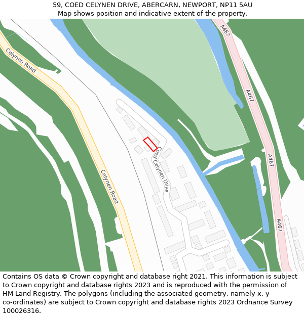 59, COED CELYNEN DRIVE, ABERCARN, NEWPORT, NP11 5AU: Location map and indicative extent of plot