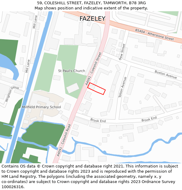 59, COLESHILL STREET, FAZELEY, TAMWORTH, B78 3RG: Location map and indicative extent of plot